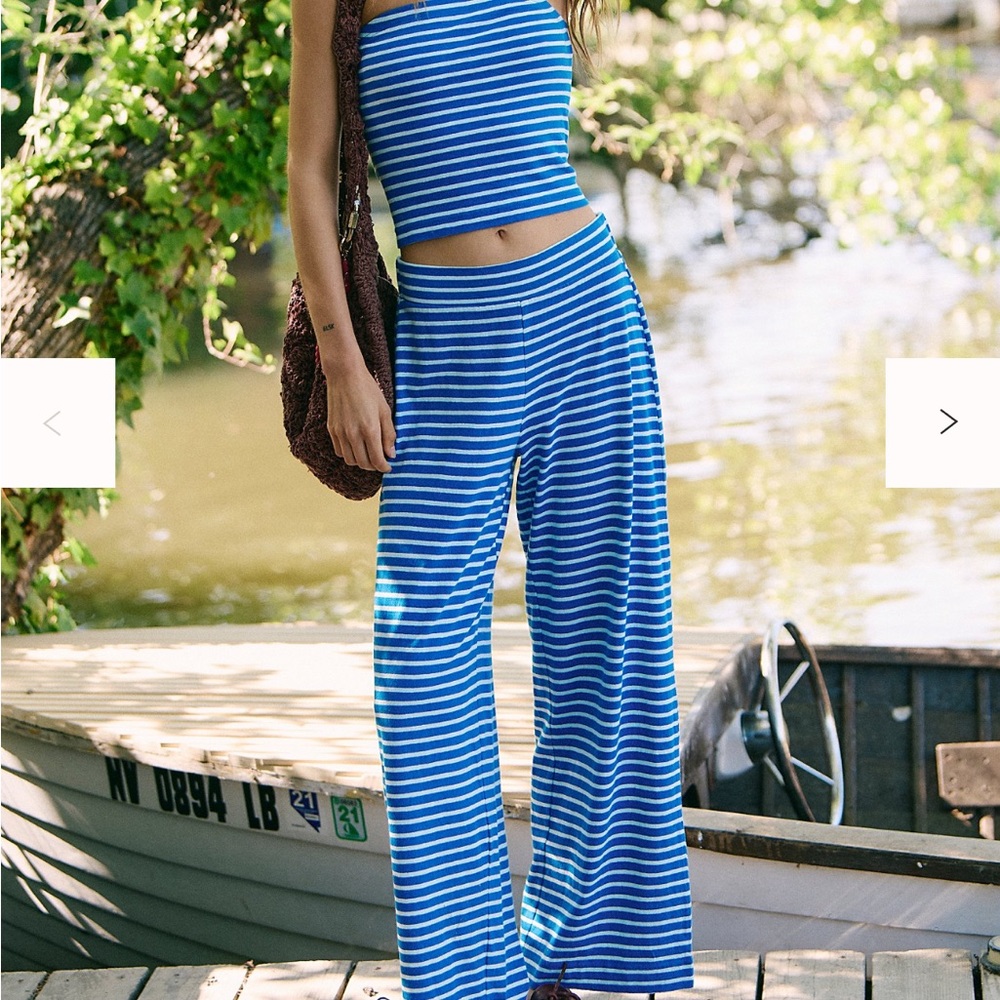 Free People Free-est Sailor Tube set- Blue and White Striped Wide-Leg Bottoms, M